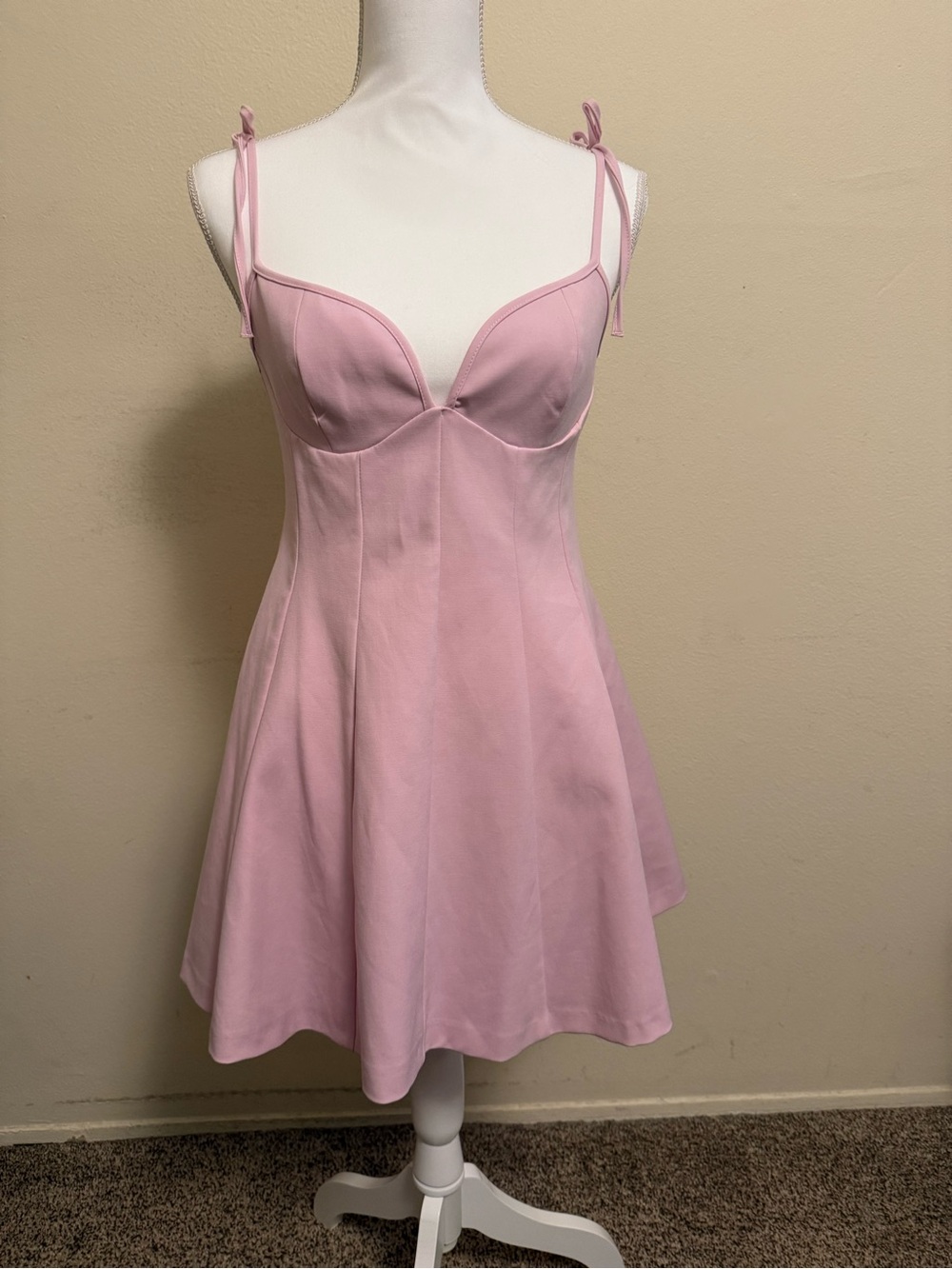 ZARA Pink Tie-Shoulder Satin Fit & Flare Slip Dress NWT